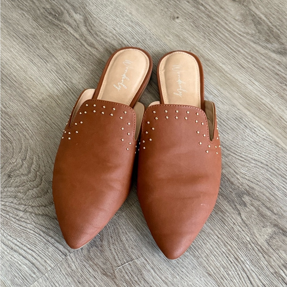 Brown Studded Women's Mules